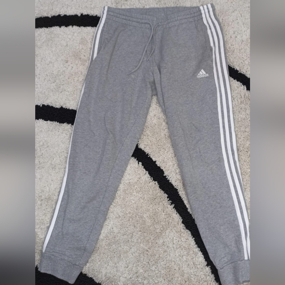 Adidas Gray Sweatpants with White Stripes